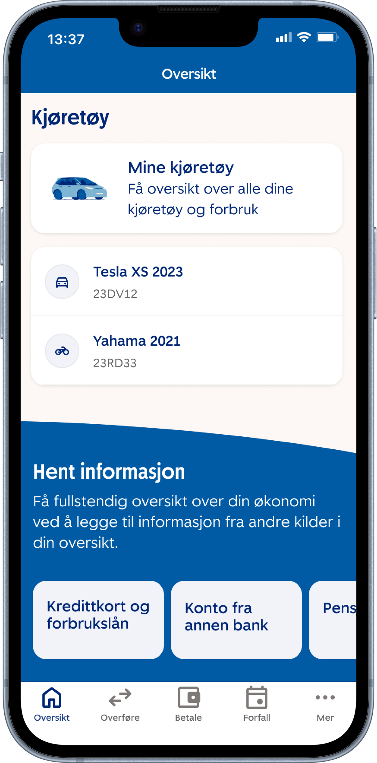 Vis alle dine kredittkort og forbrukslån i mobilbanken