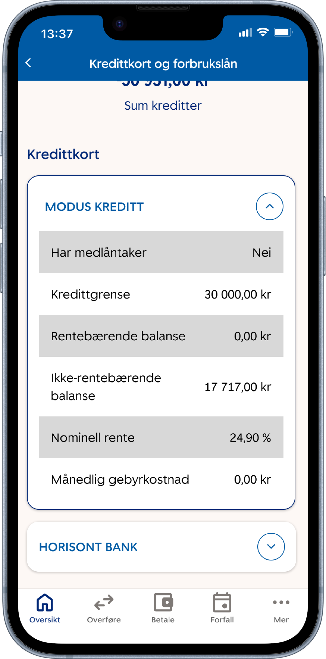 Vis alle dine kredittkort og forbrukslån i mobilbanken