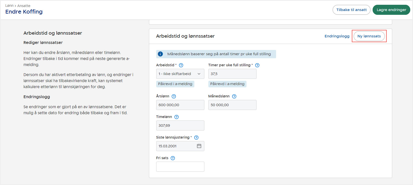 oppdatere faste lønnssatser for en ansatt skjermbilde 3